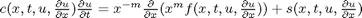 $c(x,t,u,\frac{\partial u}{\partial x}) \frac{\partial u}{\partial t} = x^{-m} \frac{\partial}{\partial x}(x^m f(x,t,u,\frac{\partial u}{\partial x})) + s(x,t,u,\frac{\partial u}{\partial x})$