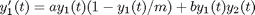 $y_1'(t) = a y_1(t)(1-y_1(t)/m) + b y_1(t) y_2(t)$