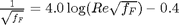 $\frac{1}{\sqrt{f_F}}=4.0 \log(Re \sqrt{f_F})-0.4$
