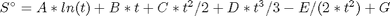 $S^\circ = A*ln(t) + B*t + C*t^2/2 + D*t^3/3 -  E/(2*t^2) + G$