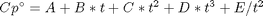 $Cp^\circ = A + B*t + C*t^2 + D*t^3 +  E/t^2$